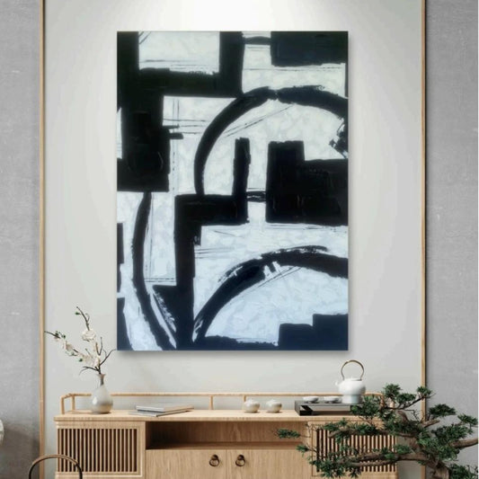 Hand Painted Abstract Acrylic Painting Oil painting 3D Textured Wall Art Home decor-Black and White Space Art