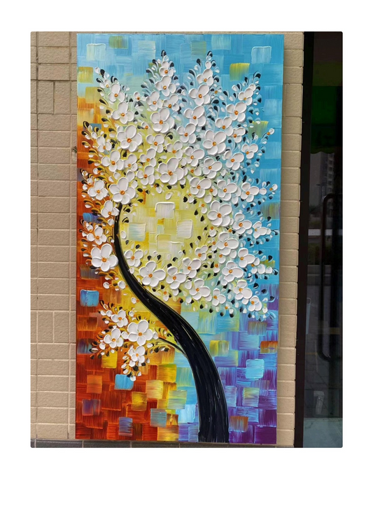 Flowers Abstract Hand Painted Acrylic Painting Oil painting 3D Textured Wall Art home decor-Blue Raise Up